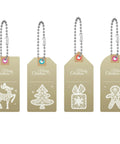 Four beaded ball pull chain extensions with Christmas-themed tags featuring reindeer, tree, gift, and gingerbread designs.