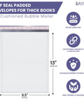 10x13 Inch Poly Bubble Mailers with Self Seal Padded Envelopes for thick books, air cushioned protection, waterproof, packed