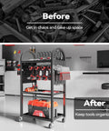 Rolling Garage Storage Cart With 8 Outlet Power Strip On Wheels, The Handy Tool Organizer And Charging Station For Drills And Tools