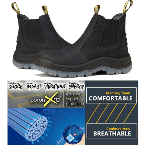 Composite Toe Waterproof Work Boots For Men Slip On Safety Shoes With Anti Static Slip Resistant Construction Built For Rough Days All Weather Job Sites And All Day Comfort Everyday