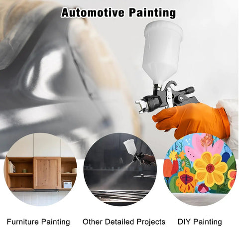 Hvlp Car Paint Sprayer Gun Kit With Ten Pcs Six Hundred Fifty Ml Disposable Cups being used for automotive painting.