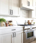 Matte Black Cabinet Pulls 10 Pack 5 Inch 128mm Solid Zinc Alloy Kitchen Cabinet Handles installed in modern kitchen