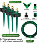 4 Pack Flexible Sprinkler System With Spike Base For Above Ground Lawn Irrigation, includes sprinklers and 32.5 ft hose