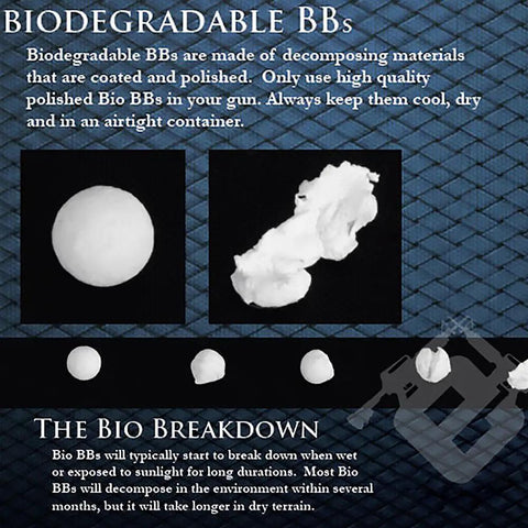 BioVal Outdoor Pro Series 6mm Airsoft BBs 0.40g 500 Rounds white biodegradation process illustration