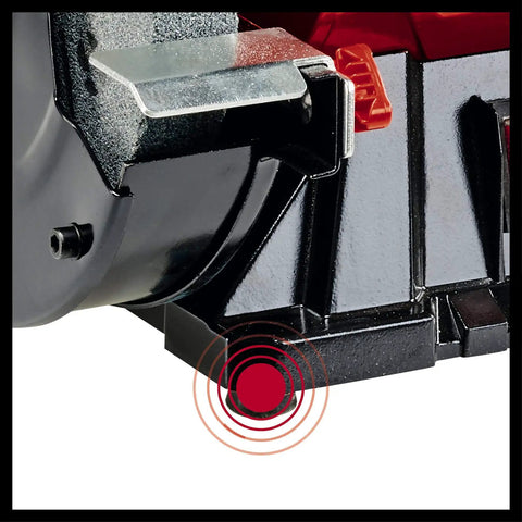 Workhorse Bench Grinder With 200mm Sanding Disc And 400 Watt Motor shows the sturdy base and adjustable work rest design.