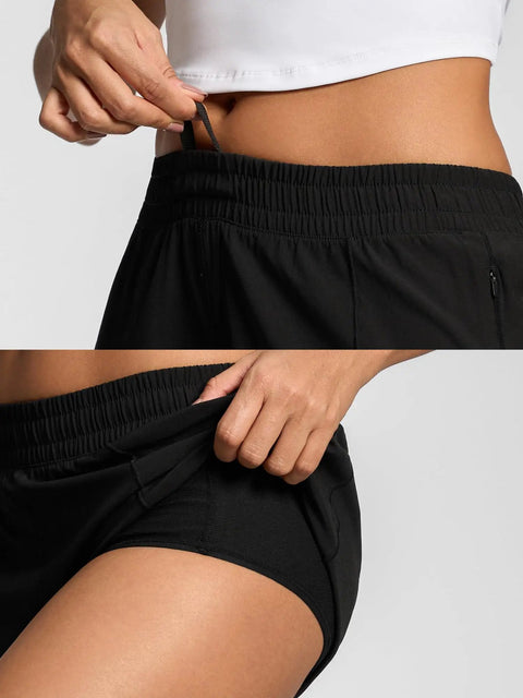 Women’s Running Shorts With Built In Liner And Quick Dry Mesh Lightweight Athletic Gym Shorts With Zip Pocket, adjusting drawstring