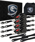 Beefy Heavy Duty Retractable Ratchet Straps 1 Inch By 12 Feet With 1760 Lbs Break Strength Cargo Securing System For Motorcycle UTV ATV And Trailer Black 4 Pack in packaging with carry bag