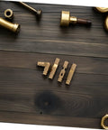 Hidden Brass Barrel Hinges For Jewelry Boxes And Cabinets, 25 Piece Concealed Cylinder Box Hinges displayed on wood surface