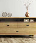 Wooden cabinet with 2 Pack 3.6 By 2 Inch Antique Style Bronze Recessed Door Pulls With Mounting Screws for vintage look drawers.