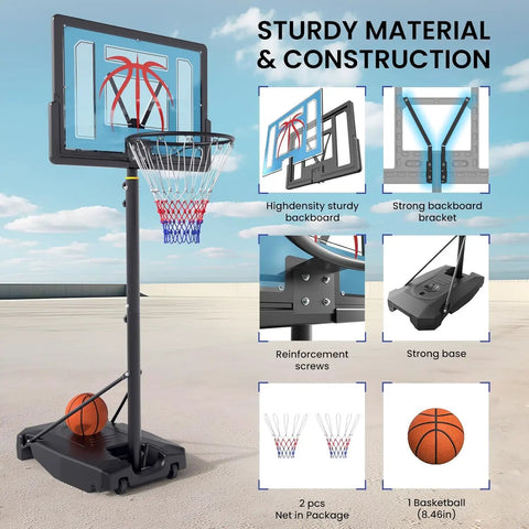 Adjustable Outdoor Basketball Hoop On Wheels Portable System With 32 Inch Backboard Fillable Base And Height From 4.82 To 8.53 Feet For Backyard Driveway Play For Kids Teens And Adults