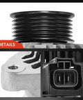Close-up details of Premium 12V High Output Alternator For Hyundai And Kia V6 2.7L Engines With 6 Groove Pulley.