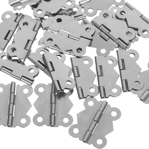 Mini Butterfly Cabinet Hinges 24 Piece Set With Replacement Screws Silver Iron Hardware Elegant Vintage Design