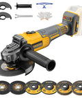 Beast Mode Brushless Cordless Angle Grinder 4.5 Inch For 20V Max Batteries Variable Speed Power Tool For Grinding Cutting And Polishing Battery Not Included Tool Only with accessories and discs