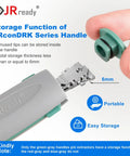 Detail of 20 Piece Pin Removal Tool Kit For Electrical Connectors, user holding JRconDRK Series handle with 6mm storage insert.