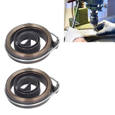 Two Pack Drill Press Quill Feed Return Coil Spring, Premium Durable Spring Steel, 8mm Width, 35mm OD, shown with drilling machine