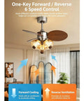 YPDJVLTI Ceiling Fans Lights Children's LED Fandelier with three light bulbs and wood blades, showing airflow directions.