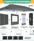 10x20 Pop Up Canopy Tent With One Push Easy Up Frame, 6 Removable Sidewalls, Built In Air Vent, Waterproof UV50 Plus, accessories shown.