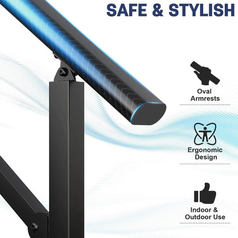 Rock Solid Wrought Iron Handrails For Outdoor Steps Heavy Duty Stair Grip Rails With Rust Resistant Powder Coat close-up of ergonomic rail design with oval armrest.