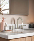 Precept Widespread Bathroom Faucet Brushed Nickel, Easy Install for 3-Hole 6-16 Inch Setup on modern vanity