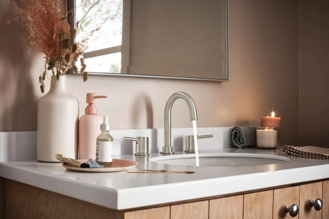 Precept Widespread Bathroom Faucet Brushed Nickel, Easy Install for 3-Hole 6-16 Inch Setup on modern vanity