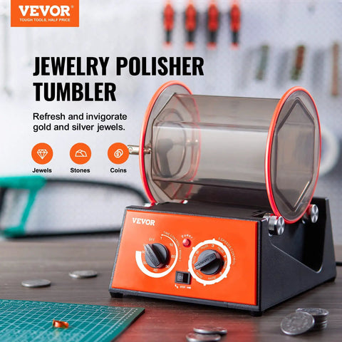 Mini Jewelry Polisher Tumbler With 3 Kg Capacity And 0 To 60 Minute Timer 5 Speed Rotary Finisher For Diy Surface Polishing