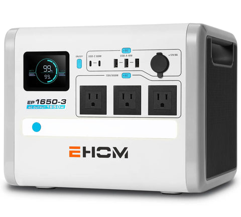 Front view of 1024Wh LiFePO4 Portable Power Station With 1650W Continuous Power And 2200W Peak On The Go, Solar Generator Backup.