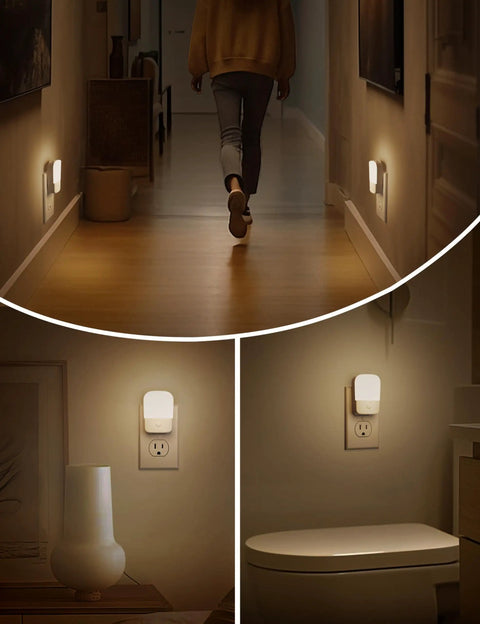 Two Pack Plug In Night Light With Dusk To Dawn Sensor Auto On Off 3000K Soft Warm Glow 30 And 60LM Adjustable Brightness in hallways