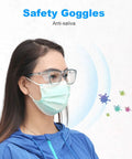 Person wearing Blue And Tortoise Safety Glasses 2 Pack With Side Shields Anti Fog And Anti Scratch Lenses Dust Protection