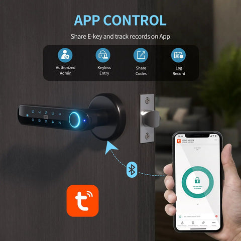 Smart Fingerprint Door Lock Knob 5 In 1 Keypad With App Control Handle Card Access Passcodes Physical Keys And 100 Fingerprints Biometric Keyless Entry For Bedroom Home Office Hotel