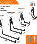 Diagram showing different sizes of 12 Pack Heavy Duty Steel Garage Hooks With Anti Slip Coating Wall Mount Organizer