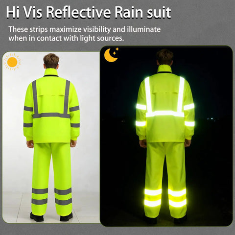 Top Shelf Class 3 High Visibility Safety Rain Jacket For Men Straight Up Waterproof Reflective Construction Workwear Weather Hardened Storm Beaters Breathable Lining Yellow Large Xl