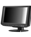 Badass Rugged 7 Inch Slick Capacitive Touchscreen Monitor With Hdmi Vga Dvi Usb Inputs 1000 Nit Killer Brightness for Heavy Duty Industrial Automotive Builds 1024 by 600 Wvga displays a sleek black monitor with a sturdy stand.