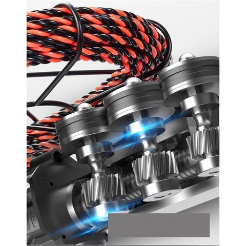 Close-up of the Heavy Duty Cordless Wire Puller And Threader Machine showing metal gears and colorful cable design.