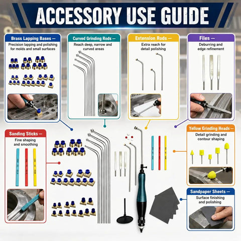 Pro Level Pneumatic Pencil Die Grinder Kit With Badass All In One Accessory Set For Razor Sharp Metal Deburring Jewelry Polishing Wood Carving And Top Tier DIY Projects
