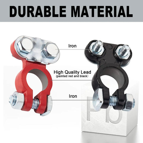 Color Coded Quick Release Battery Terminals Set With Top Post Connectors And Anti Corrosion Felt Washers For Cars Trucks Boats RVs Campers And More One Pair Durable Lead Construction