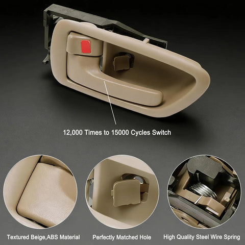 Toyota Beige Interior Door Handle Set For Sequoia 2001-2007, Avalon 2000-2004, And Tundra Crew Cab 2004-2006 showing beige handle and components