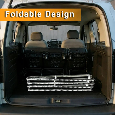 Foldable Collapsible Conveyor Roller System For Warehouse Unloading shown in car trunk for portability