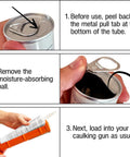 Instructions on using Marine Adhesive Sealant 5200 Fast Cure 10 Oz, showing steps to open, prepare, and load into caulking gun.