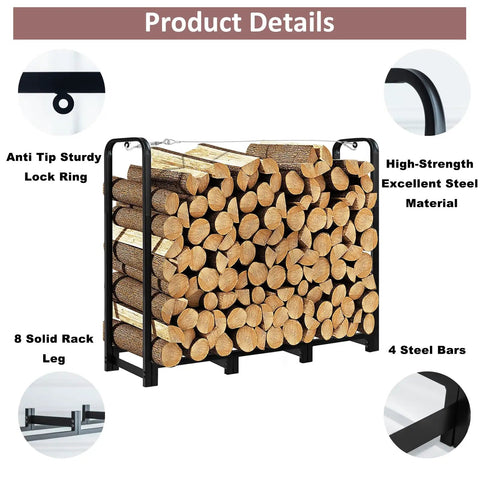 4Ft Firewood Rack Stand Built Tough Heavy Duty Wood Storage Stack Holder For Indoor Outdoor Use Adjustable Length Black