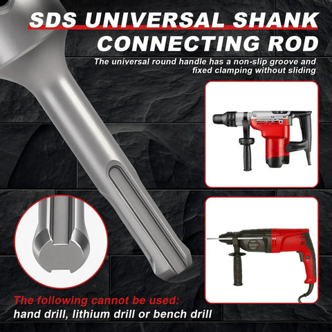 SDS Universal Shank connecting rod showing non-slip groove and clamping, essential for Heavy Duty 3 Inch Concrete Hole Saw Kit.