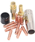 Pro Grade MIG Welding Accessory Kit 14 Piece Red Copper Torch Tips, Gas Nozzles, and Connecting Rod Covers for 15AK MIG MAG Torches