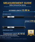 Measurement guide for Beefy Heavy Duty 12 Inch 30 Lb Gas Strut Lift Supports For Camper Shell And RV Tool Box Set Of 2 schematic