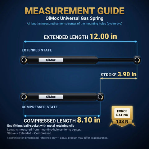 Measurement guide for Beefy Heavy Duty 12 Inch 30 Lb Gas Strut Lift Supports For Camper Shell And RV Tool Box Set Of 2 schematic