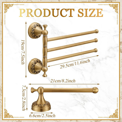 Wall Mounted Antique Brass Bathroom Hardware Set Bringing A Straight Up Premium Vibe With A Rock Solid Three Arm Swivel Towel Rack dimensions.
