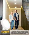 Couple in hallway under 16 Pack Ultra Thin 6 Inch LED Recessed Can Lights Dimmable 1050 Lumens With Selectable CCT