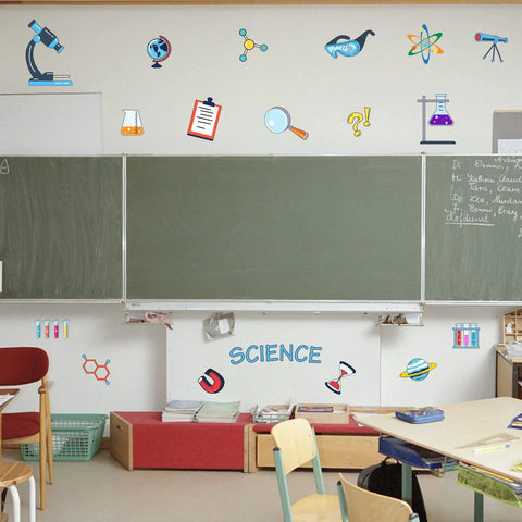 Science Element Wall Sticker 23 Count Peel And Stick PVC Lab Theme Decal For Classroom Living Room Bedroom Decor Dope Science Lab Supplies Wall Art 11 By 35 Inches on classroom wall