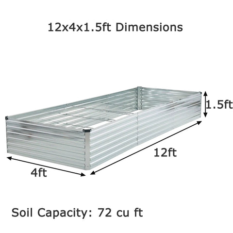 Heavy Duty Galvanized Raised Garden Bed Kit 12x4x1.5 Ft Outdoor Planter Box For Vegetables Flowers And Herbs Weather Resistant