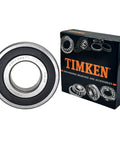 Image of 6307-2RS Deep Groove Ball Bearing 35x80x21mm with Double Rubber Seals beside packaging, pre-lubricated for industrial use