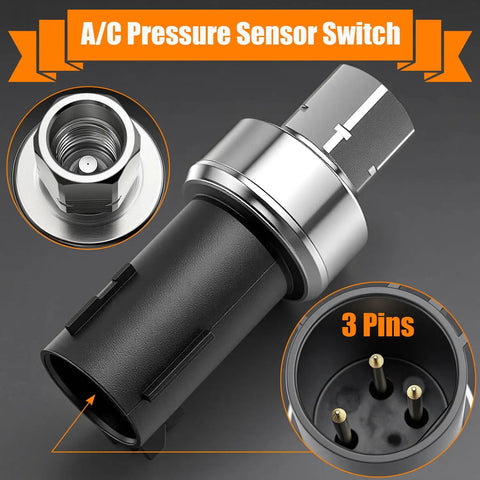 Ford Compatible AC Pressure Sensor Switch Replaces OE 6F9319D594AA with three pins and metal casing