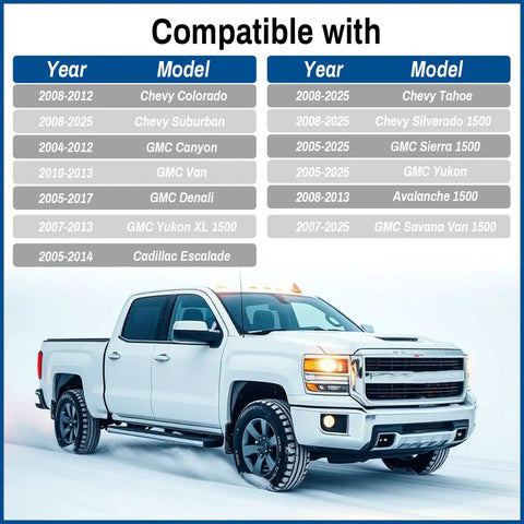 White truck compatible with Chevy 3.25In 83Mm Black Wheel Center Caps Hub Covers For Silverado Suburban Tahoe Yukon XL Sierra Van Savana